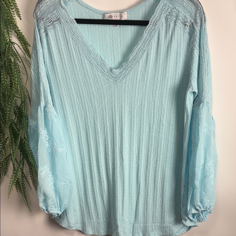Fever Light Blue Lace Detail Blouse